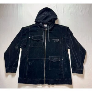 Southpole Men's XL Black Velour Hooded Windbreaker Y2K Streetwear Jacket hip hop - Picture 1 of 14