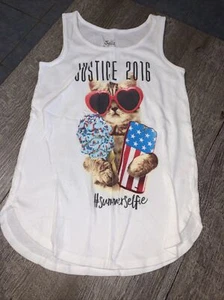 Justice sz 10 kitty cat tank Top Shirt 4th july ice cream selfie guc - Picture 1 of 5