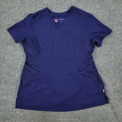 Urbane Scrub Top Shirt Women's Large Blue Short Sleeve Pocket Uniform Stretch - Image 1 of 4
