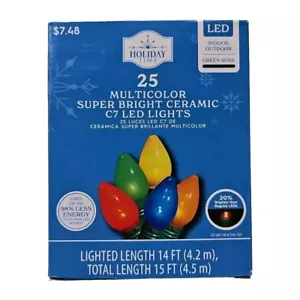 Holiday Time 25ct Multicolor Super Bright Ceramic C7 LED Lights New 15ft Length - Picture 1 of 3