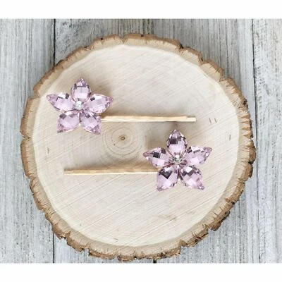 Alfileres de pelo con estrás, alfiler de pelo con flor rosa, alfiler para mujer, Bobby Pi decorativo Foto 1 de 3