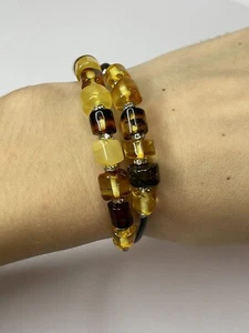 GENUINE BALTIC AMBER Stone Bracelet.MultiColor Amber Bracelet ADJUSTABLE Wire - Picture 1 of 10