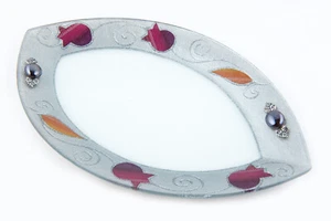 Handbemalte ovale geformte Glasservierplatte 14"" x 9"" Original Kunst Glas - Bild 1 von 2
