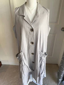 For Cynthia Linen Blend Gray Dress XL Asymmetric Ruched Pockets Sleeveless - Picture 1 of 8