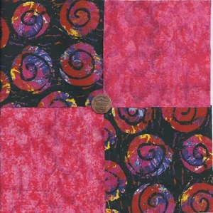 Hot Pink or Red and Swirls 4 inch 100% Cotton Novelty Fabric Squares FS2 - Imagen 1 de 4