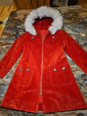 Abrigo Chaqueta Con Capucha De Colección Años 60 70 Terciopelo Naranja Fuego Piel Country Pacer Hippie Boho Foto 1 de 4