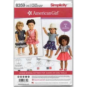 Simplicity 8359 American Girl 18" Dresses Skirts Doll Clothing Sewing Pattern - Picture 1 of 2