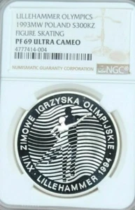 1993 POLAND SILVER 300000 ZLOTYCH S300KZ FIGURE SKATING NGC PF 69 ULTRA CAMEO - Picture 1 of 4