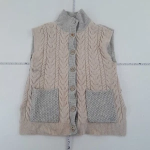 WHITE STUFF Cardigan Medium Grey Pink Womens Sleeveless Cable Knit Lambs Wool - Picture 1 of 11
