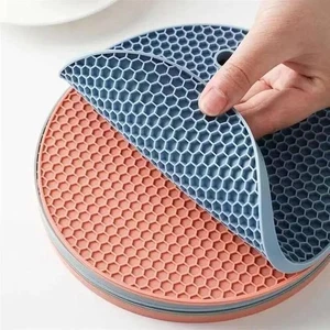 Silicone Heat-Resistant Mat Round Non-Slip Coaster Pot Holder Kitchen Tool - Picture 1 of 29