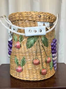 Gewebter Strohkorb Box Handtasche Bast Blumen Früchte Korbgeflecht Vintage - Bild 1 von 7