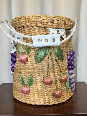 编织草篮盒钱包手提包拉菲亚花卉水果柳条复古 — 第 1/4 张图片