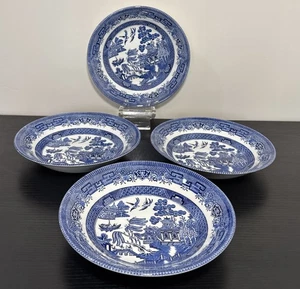 (4) Churchill-Blue “WILLOW” 8” Salad/ Soup Plates-England/Impressed Mark- - Picture 1 of 13