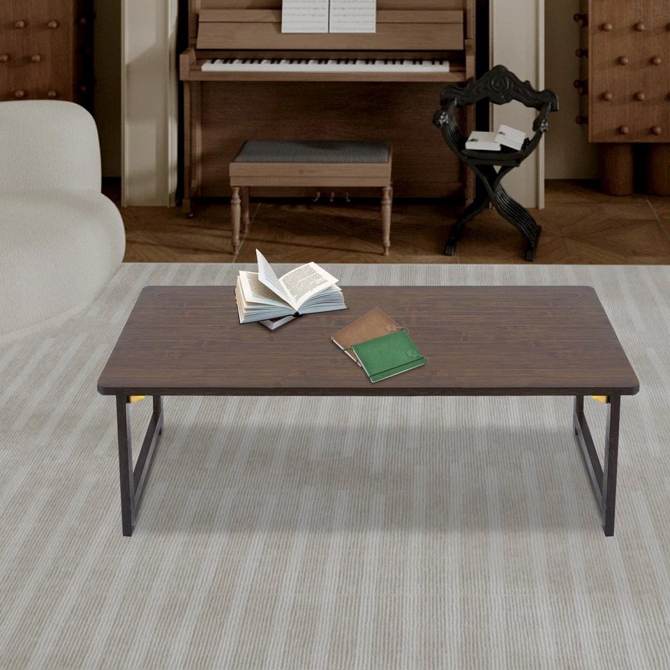 Folding Floor Table Foldable Coffee Table Sitting Dining Table Walnut Color NEW - Image 1 of 4