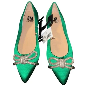 Steve Madden SMNY Damen Größe 7 Grün Schleife Glitzer Ausgefallen Spitz Ballerinas - Bild 1 von 11