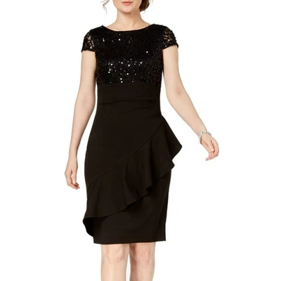 Vestido Vaina Jessica Howard Nuevo con Etiquetas Negro Lentejuelas Volantes Manga Casquillo Elástico, Talla 6 Foto 1 de 4