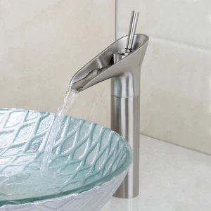 Rubinetto miscelatore rubinetto girevole lavabo lavandino bagno cascata nichel spazzolato - Foto 1 di 12