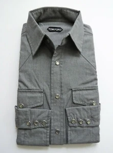 TOM FORD Western Style Gray Soft Cotton Dress Shirt Size 15 US 38 Euro - Picture 1 of 7