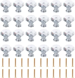 24PCS Crystal Diamond Dresser Knobs Drawer Pull Handle Cabinet Door Clear - Picture 1 of 9