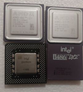 lot 4 Processors Vintage  AMD K6-2+/570ACZ,AMD K6-2 , Intel i486, Pentium i166