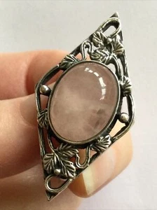 Vintage Silver Brooch, Bernard Instone, Pink Rose Quartz, Arts & Crafts Flowers - Picture 1 of 12