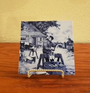 Ceramic Tile Hot Plate Trivet Holland Dutchman Clogs Craftsman Wall Decor Hunnik - Picture 1 of 5