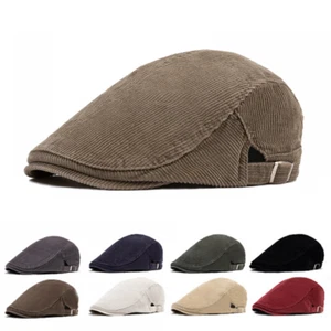 Men Corduroy Newsboy Flat Gatsby Hat Duckbill Golf Driver Beret Ivy Stretch Cap - Picture 1 of 13