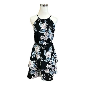 Mini vestido halter floral negro Aqua para mujer talla pequeña nuevo con etiquetas - Imagen 1 de 6