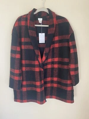 Chaqueta pequeña marca Aspen roja negra a cuadros búfalo lana a cuadros frente abierto nueva con etiquetas Foto 1 de 4