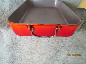 Vintage Le Creuset Flame Orange Roasting Pan Casserole Metal Handle Rare 13x9 - Picture 1 of 13