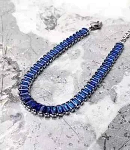 5CT Baguette Lab-Created Sapphire Men's Tennis Bracelet 14K White Gold Finish - Picture 1 of 4