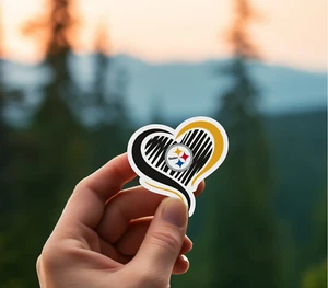 NEW- For Pittsburgh Steelers Heart Football Vinyl Sticker Decal 3 x 2.8 INCHES - Picture 1 of 4