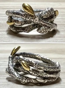 Stephen Dweck Diamonds Sterling Silver & Gold Triple Fortuna Branch Ring, Size 5 - Picture 1 of 10