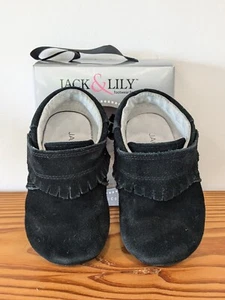 Jack & Lily My Mocs Infant 30-36 Mo US Sz 8 Leather Suede Fringe Moccasins black - Picture 1 of 7