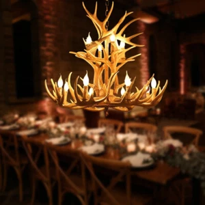Double Layers Antler Chandelier Farmhouse 12 Light Deer Horn Antler Pendant Lamp - Picture 1 of 12