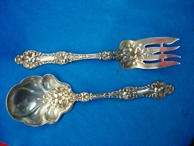 АНТИКВАРНАЯ ВИЛКА ДЛЯ ХОЛОДНОГО МЯСА ALVIN С УЗОРОМ ЦВЕТА АПЕЛЬСИНА + ЯГОДНАЯ ЛОЖКА - Изображение 1 из 4