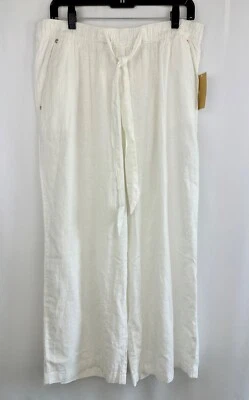 Брюки Michael Kors из льняной смеси женские XL белые повседневные с карманами широкие укороченные - Изображение 1 из 4