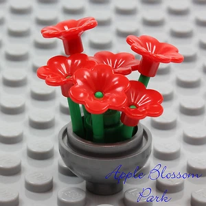 NEW Lego Friends Minifig SILVER FLOWER POT w/Red Pansy Flowers Green Plant Stems - Picture 1 of 1