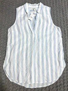 ¡NUEVO CON ETIQUETAS! J. Top túnica sin mangas Popover de lino a rayas Crew-algodón-para mujer S - Imagen 1 de 5