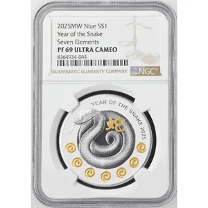 Silbermünze Niue Jahr der Schlange 2025 7 Elemente 17,50 Gramm NGC PF 69 UCAM - Bild 1 von 5