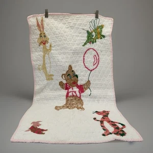 Vintage Handmade Quilt With Stitching Designs Of Pooh Characters And Others - Picture 1 of 19