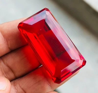 130.50 CT Natural Certified Emerald Cut Blood Red Ruby Loose Gemstone BIG SIZE - Image 1 of 4