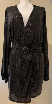 Vestido de noche IMPRESSIONS para mujer lentejuelas completas negro ocasión cóctel nuevo con etiquetas mediano Foto 1 de 4