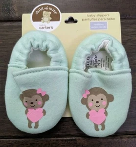 Carter's Baby Girl Infant Newborn Slippers Cute Monkey With Heart New READ - Picture 1 of 4