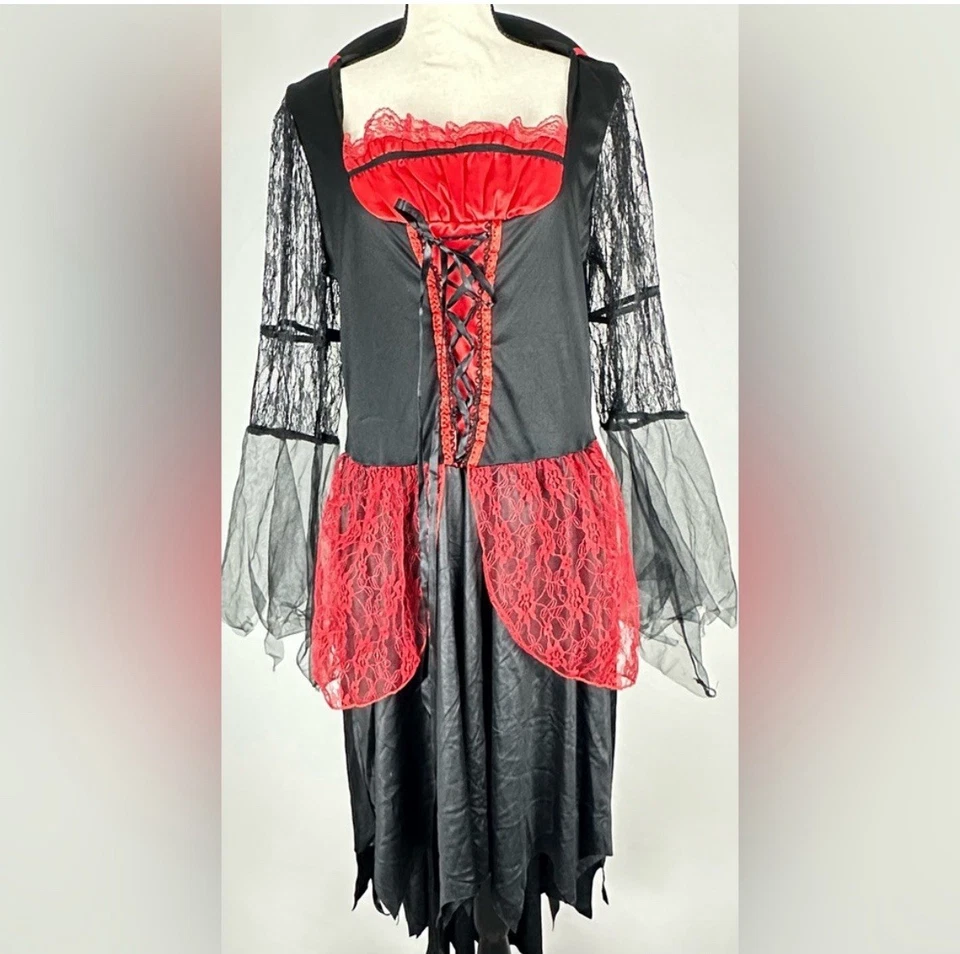 WONDERLAND COSTUME 儿童吸血鬼连衣裙黑色和红色紧身胸衣上衣 XL 码 — 第 1/4 张图片