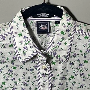 Cruel Girl Button Down 3/4 Sleeve Purple Floral Strip Shirt Youth Sz M - Picture 1 of 6