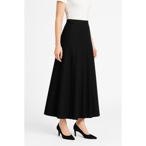 Laura Ashley Vintage Black Pleated Button Zip Maxi Wool Skirt Size 12 - Picture 1 of 10