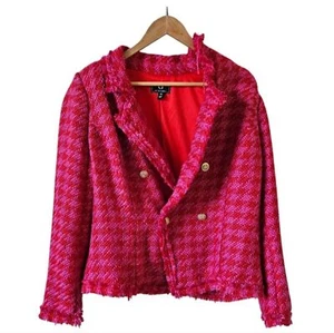 G by Guilana Damen Rosa Tweed Hahnentritt Business Freizeit Blazer Größe 16W. - Bild 1 von 14