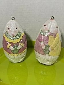 2 Rabbit Decor 2 facing 1 single 4" Sit Hang Sparkling New Happy Easter - Picture 1 of 7