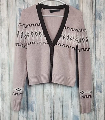 Cárdigan suéter 360 cachemir tostado XS abotonado elástico cuello en V mangas largas Foto 1 de 4